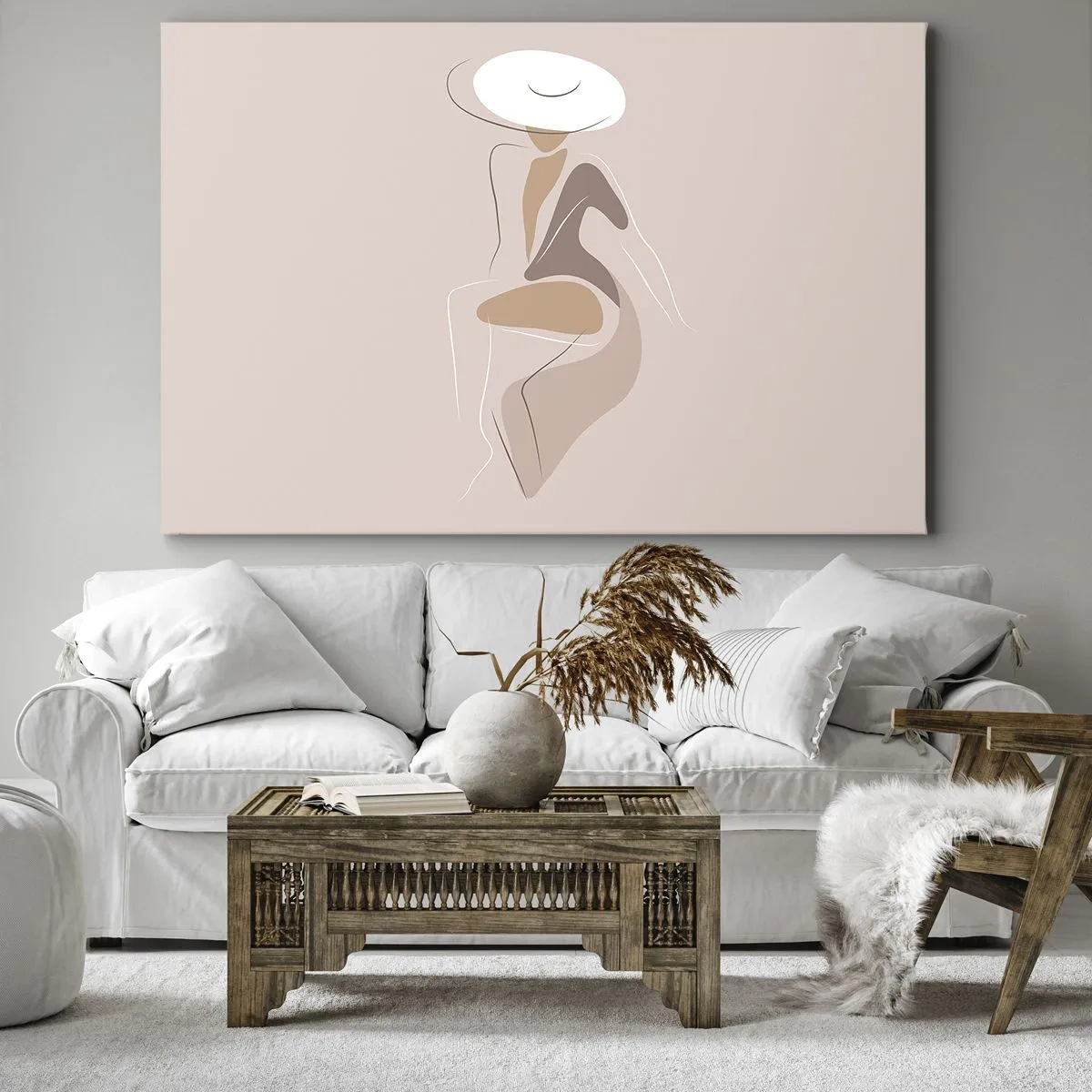 Quadro em tela - Silhueta minimalista de uma mulher com chapéu - 70x50cm - Ser uma dama - Decoração de parede moderna para a sala de estar e quarto ARTTOR