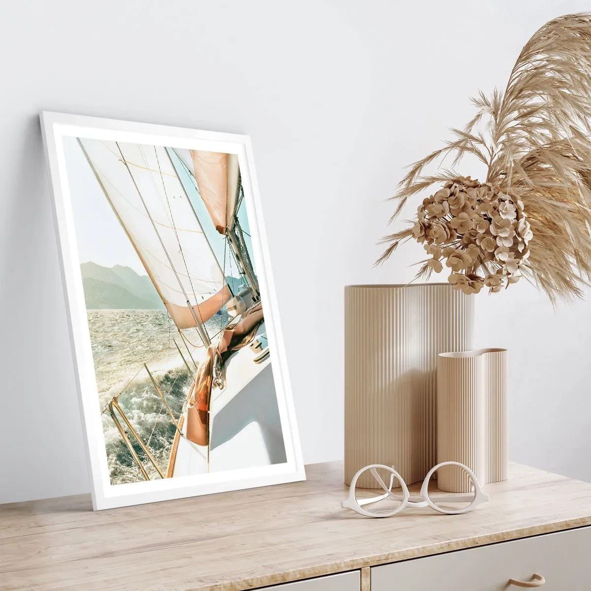 Pôster em moldura branca - Sob a vela - 61x91 cm