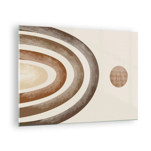 Quadro em vidro - Listras e círculos abstratos em tons de marrom - 70x50cm - Numa galáxia muito distante - Decoração de parede moderna para a sala de estar e quarto ARTTOR