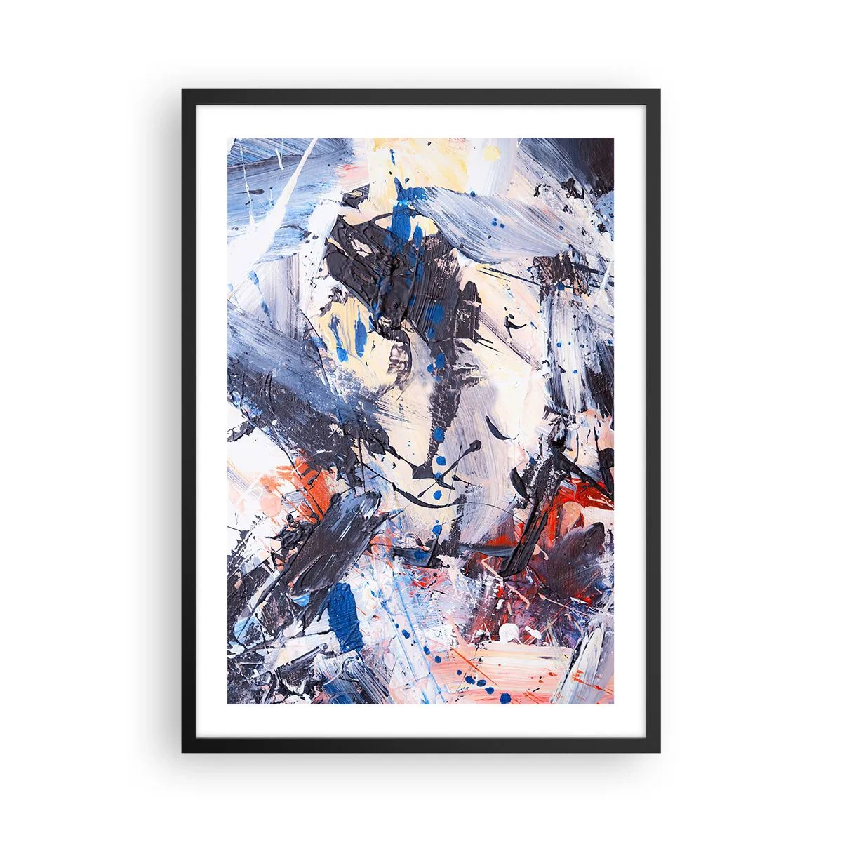 Pôster com moldura preta - Composição abstrata em tons de azul e laranja - 50x70cm - Dança louca da abstração - Decoração de parede moderna para a sala de estar e quarto ARTTOR