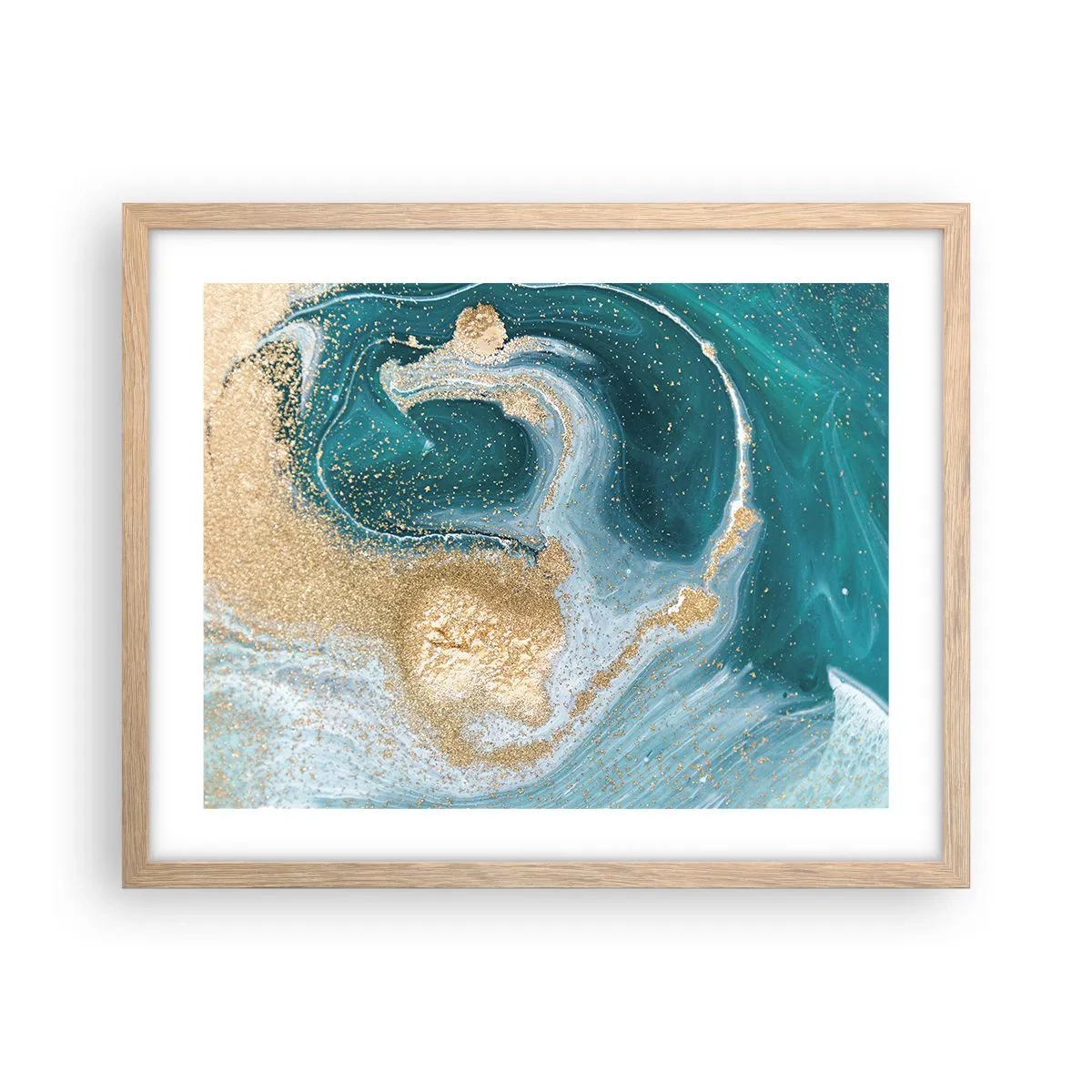 Pôster com moldura de carvalho claro - Um vórtice de ouro e turquesa - 50x40 cm