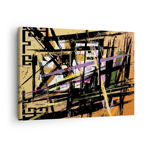 Quadro em tela - Linhas e formas abstratas em um fundo bege - 70x50cm - Corte afiado - Decoração de parede moderna para a sala de estar e quarto ARTTOR