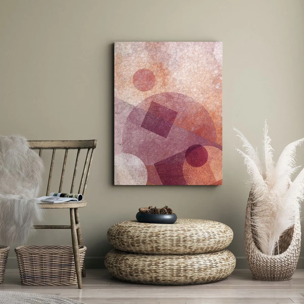 Quadro em tela - Transformações geométricas em rosa - 50x70 cm