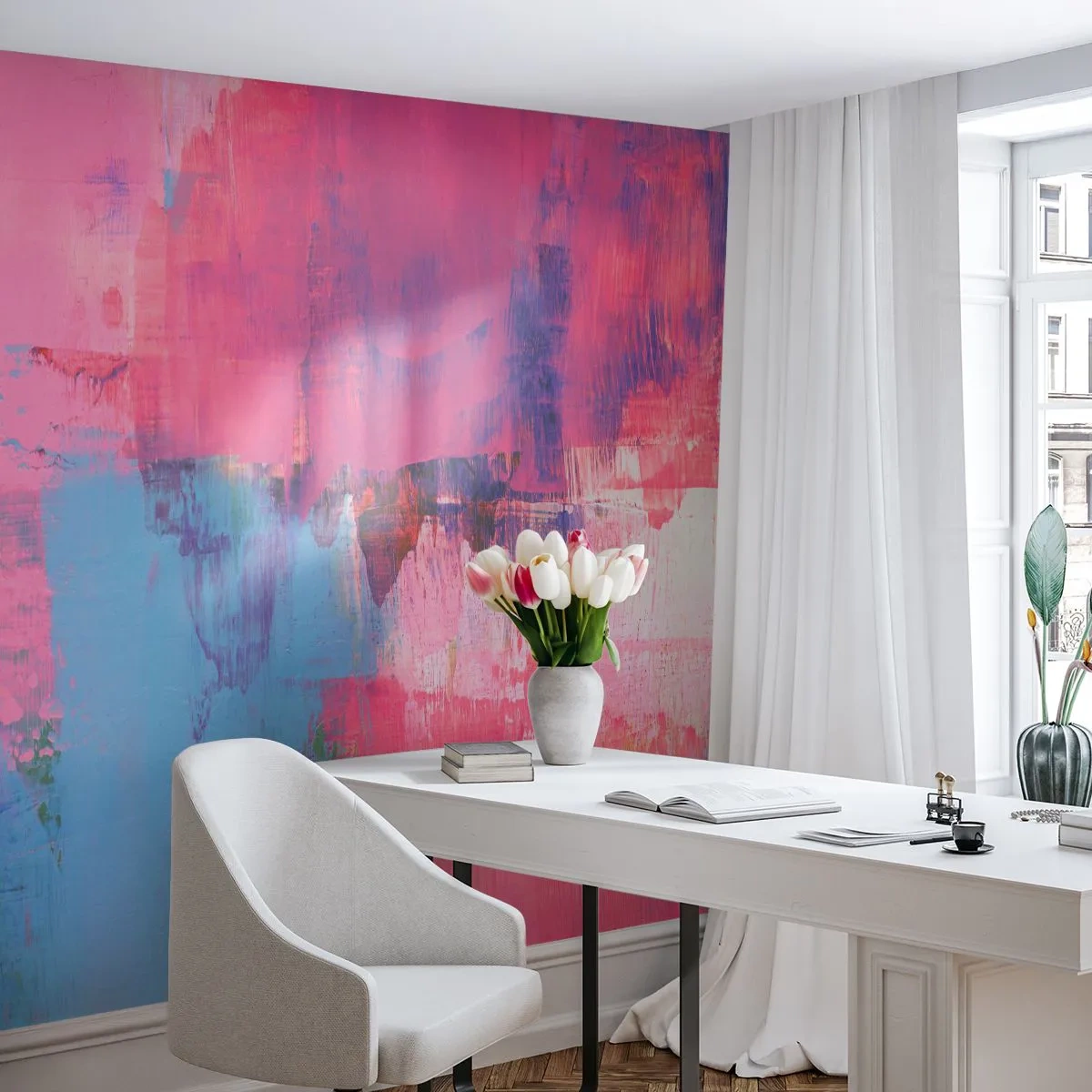 Papel de Parede Autocolante Deluxe Sticker - Rosa, azul e uma pitada de luz - Abstração, Minimalismo, Pedaço - 500x350 cm
