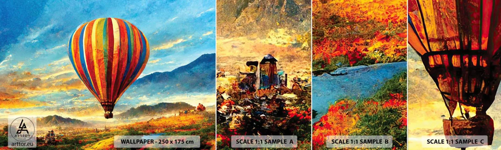 Amostra de Papel de Parede Standard Eco - Com silêncio enxergas mais - Balão, Paisagem, Natureza - 100x30 cm