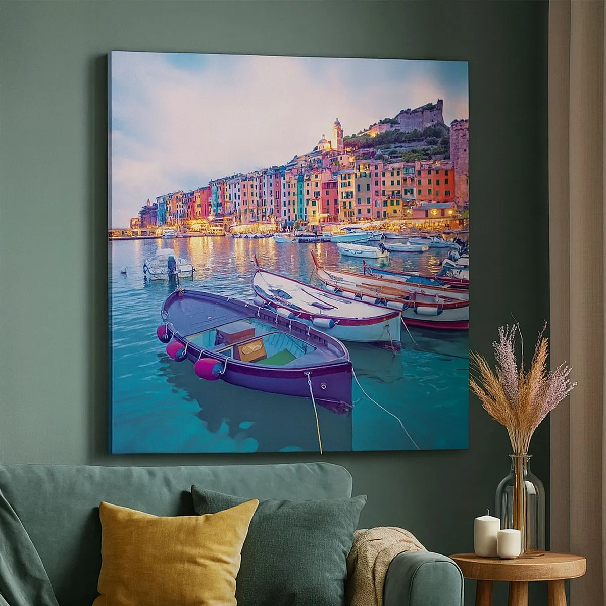 Quadro em tela - Uma noite colorida no porto - 30x30 cm