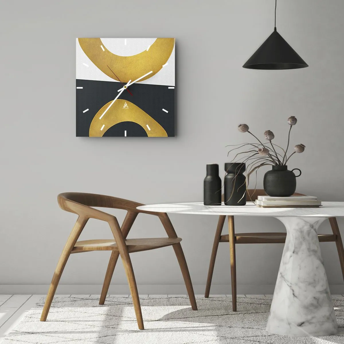 Relógio de parede - Relógio em vidro - Primeiro: ouro - 40x40 cm