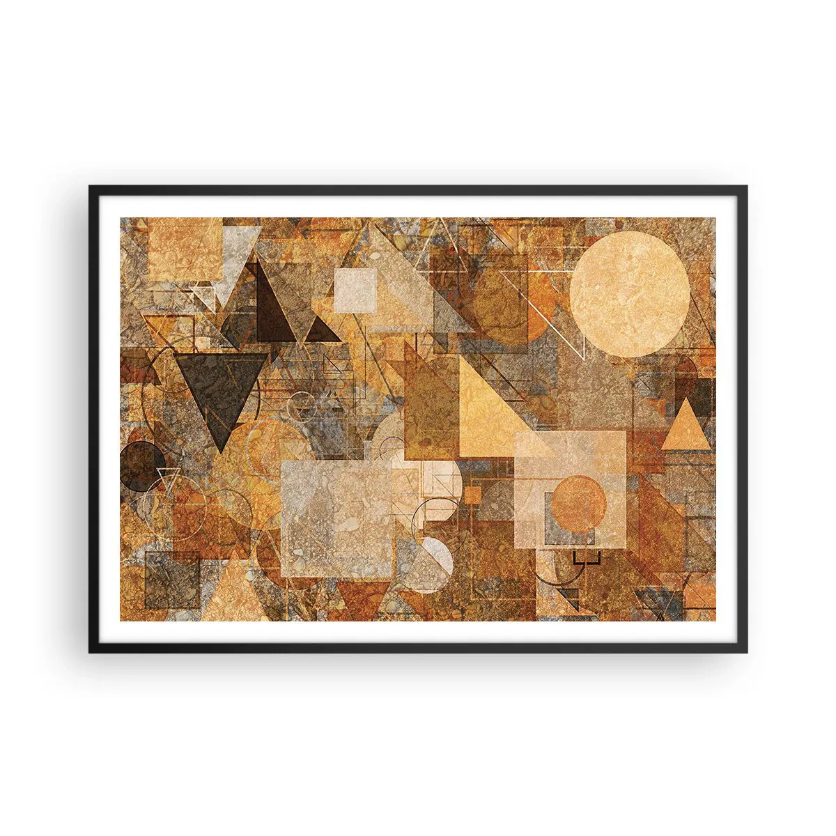 Pôster com moldura preta - Estudo Cubista em Bronze - 100x70 cm