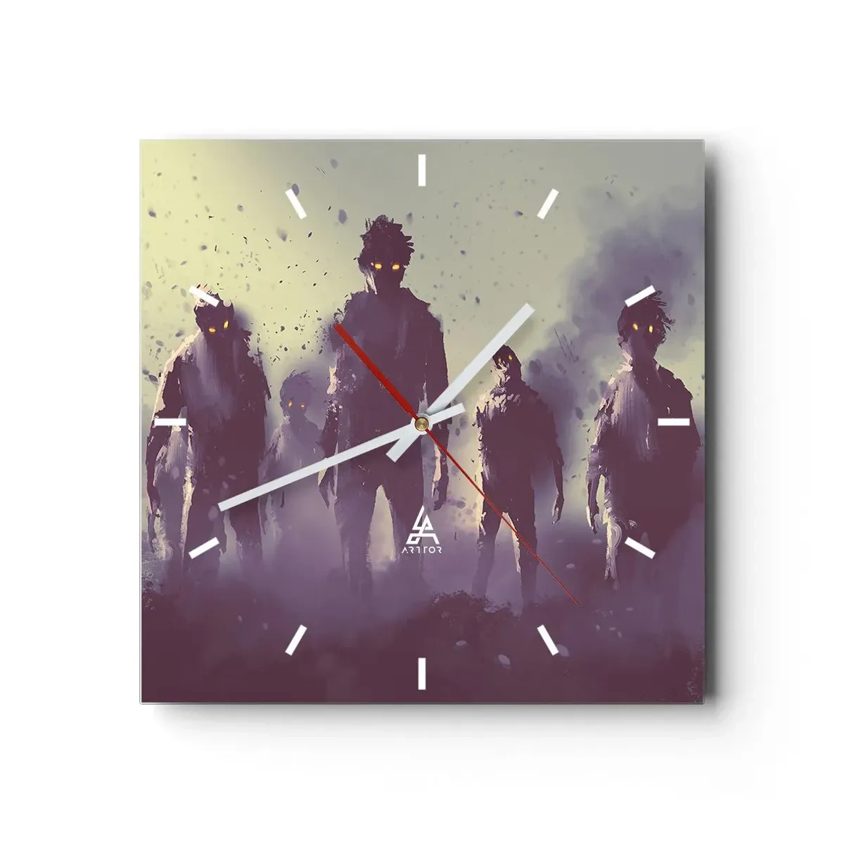 Relógio de parede - Relógio em vidro - Cuidado! Estão a chegar - 40x40 cm