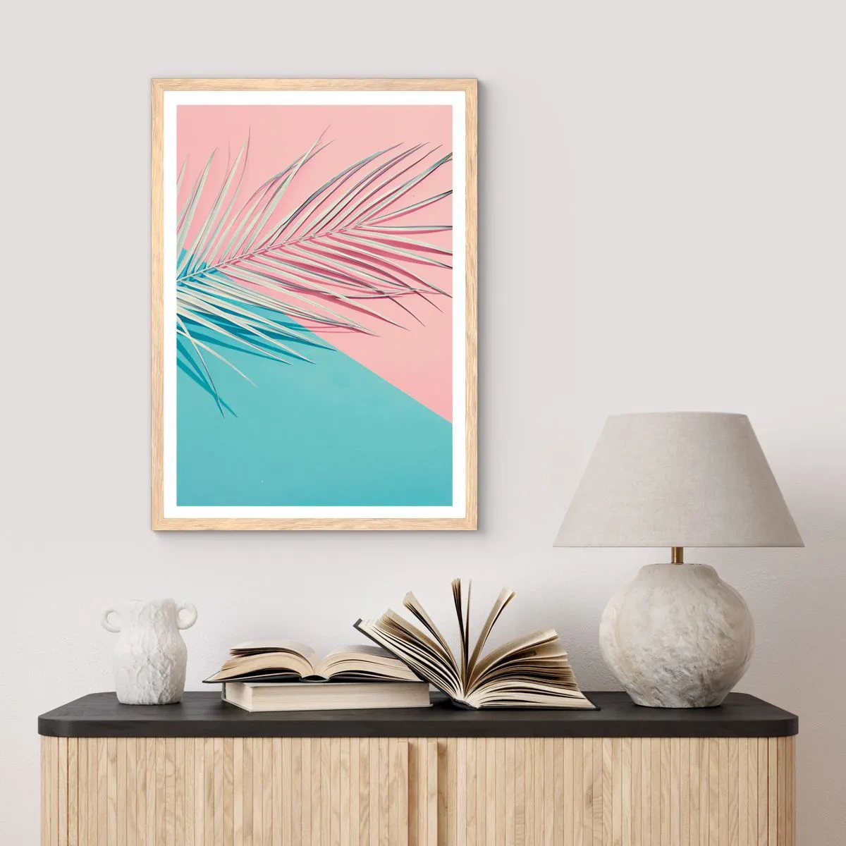 Pôster com moldura de carvalho claro - Impressão tropical - 40x50 cm