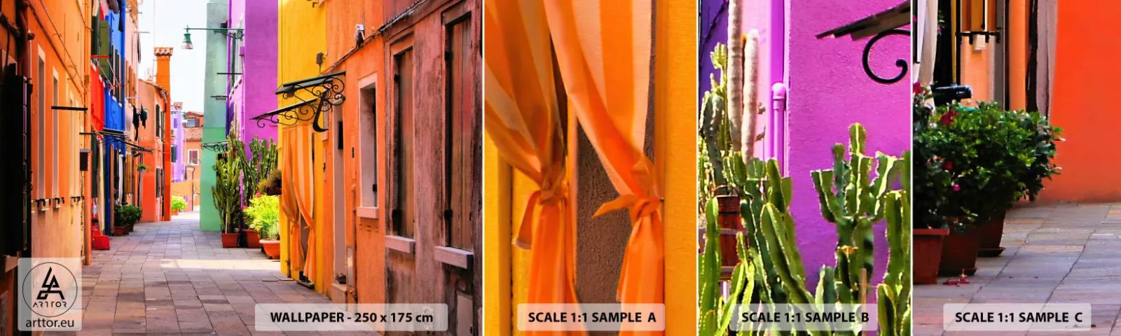 Amostra de Papel de Parede Standard Eco - Beco arco-íris - Cidade, Veneza, Arquitetura - 100x30 cm