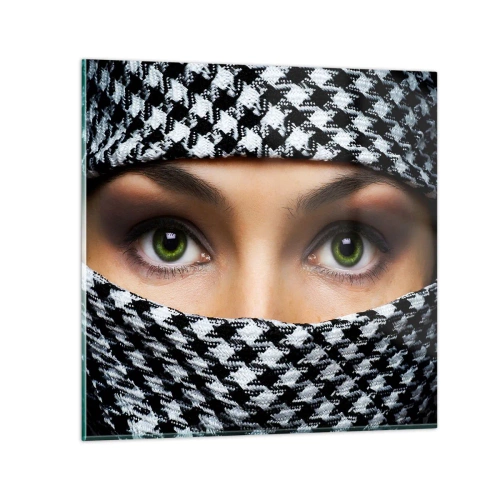 Quadro em vidro - Retrato de uma beleza velada de olhos verdes - 30x30 cm