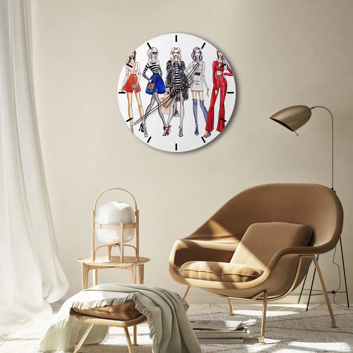 Relógio de parede - Relógio em vidro - Mulheres elegantes em trajes estilosos - 30x30cm - Every week Fashion Week - Decoração de parede moderna para a sala de estar, cozinha e quarto ARTTOR