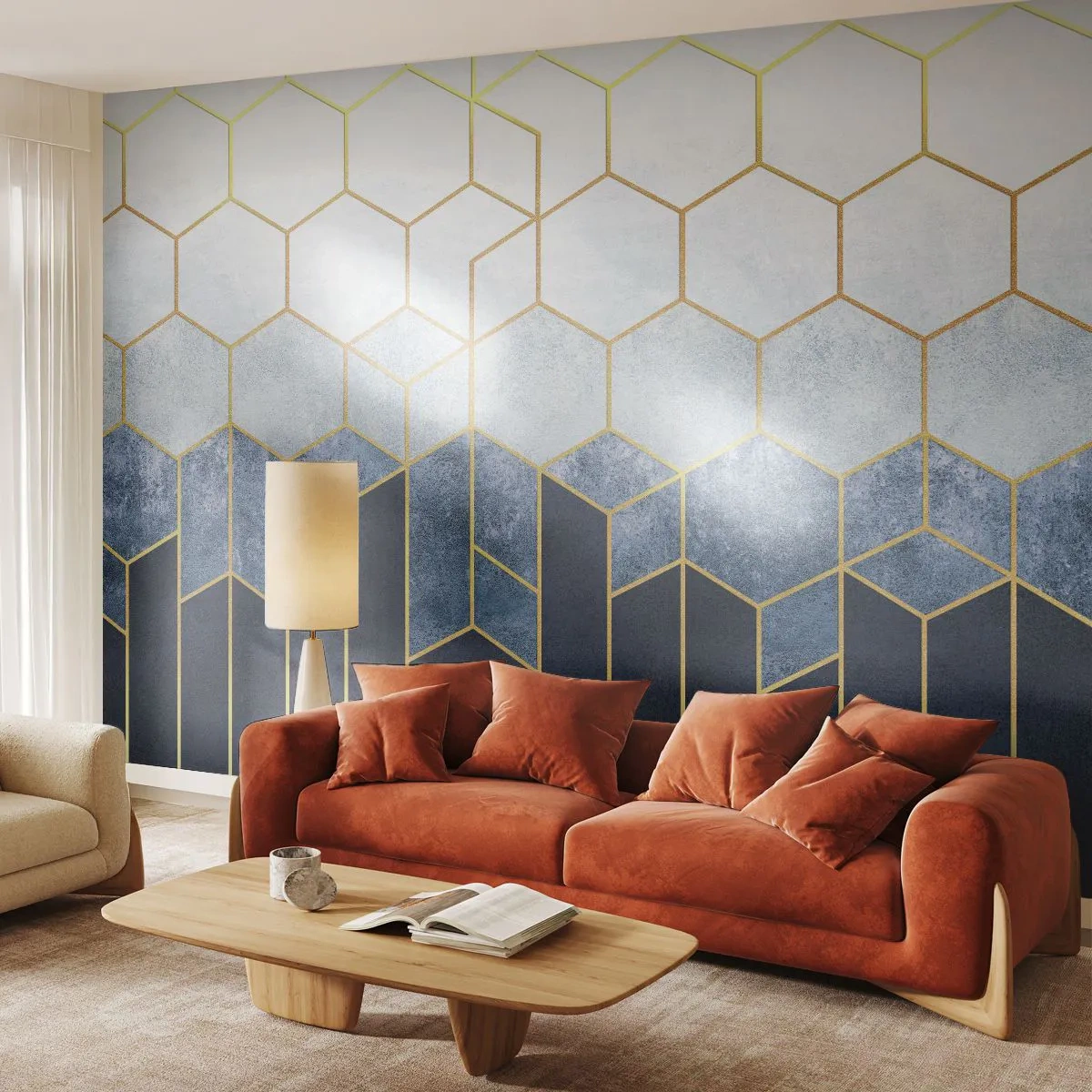 Papel de Parede Autocolante Deluxe Sticker - Composição em ritmo sincopado - Abstração, Pedaço, Hexágono - 250x175 cm