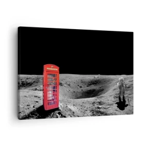 Quadro em tela - Cabine telefônica vermelha na lua - 70x50cm - Piada espacial - Decoração de parede moderna para a sala de estar e quarto ARTTOR