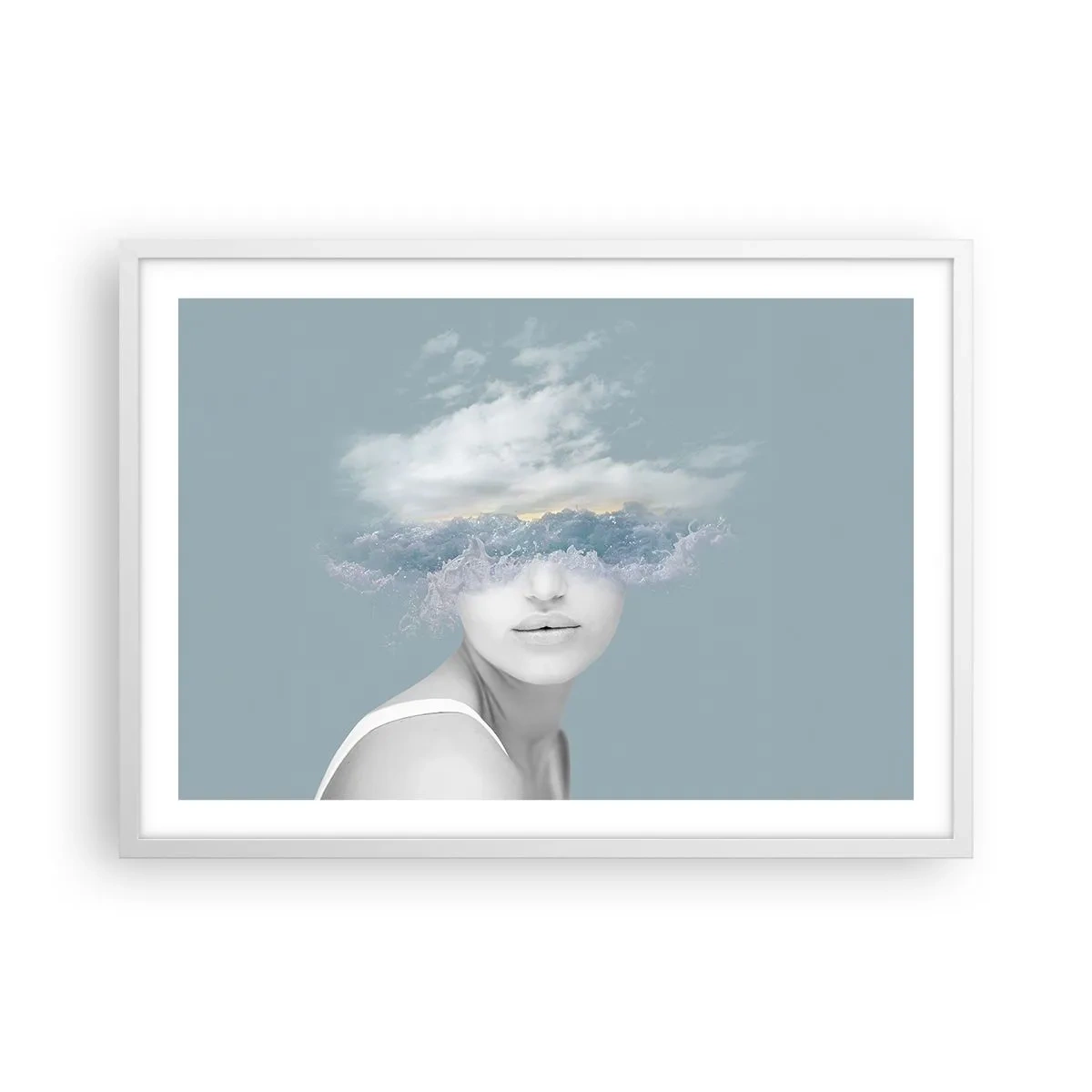 Pôster em moldura branca - Com a cabeça nas nuvens - 70x50 cm