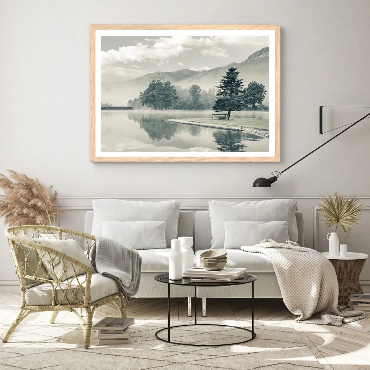 Pôster com moldura de carvalho claro - O lago ainda está a dormir - 100x70 cm