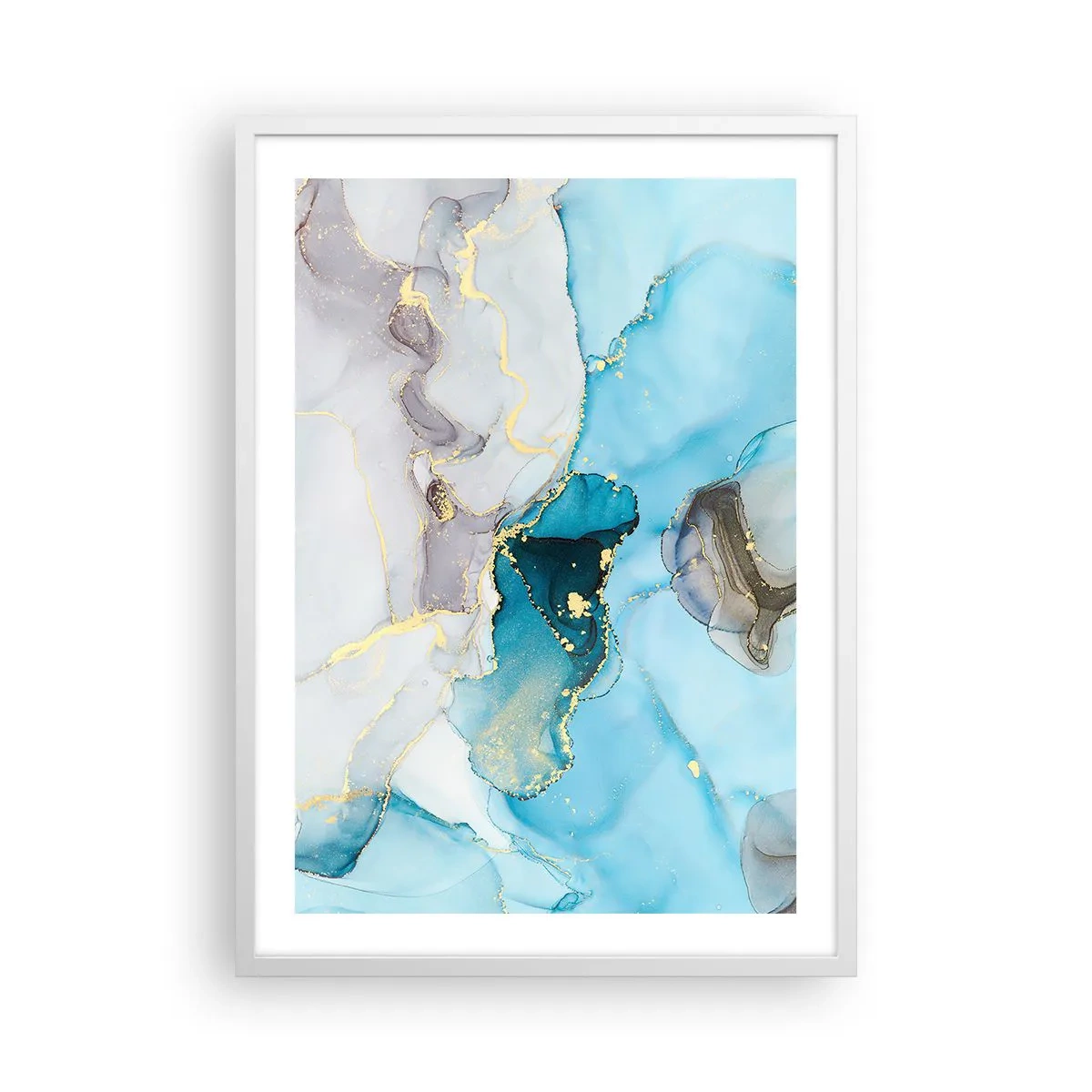 Pôster em moldura branca - Estudo do encontro do cinza e turquesa - 50x70 cm