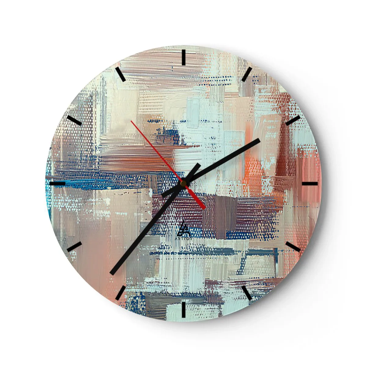 Relógio de parede - Relógio em vidro - Uma composição abstrata de pinceladas em cores pastéis. - 30x30cm - Alcance a luz - Decoração de parede moderna para a sala de estar, cozinha e quarto ARTTOR