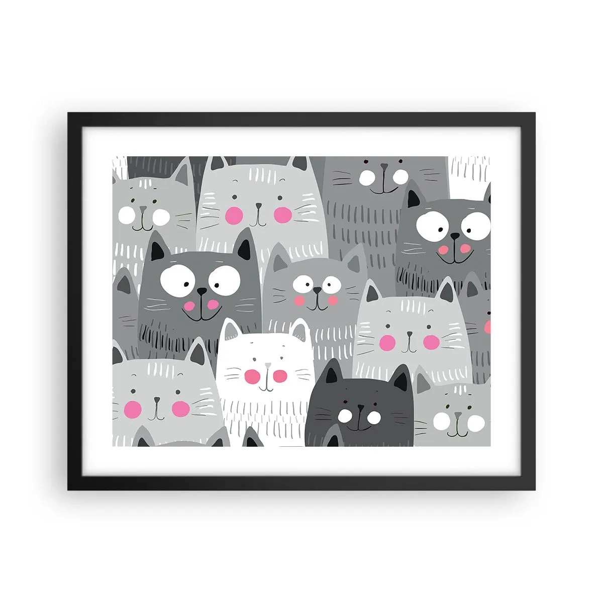 Pôster com moldura preta - O mundo dos gatos - 50x40 cm