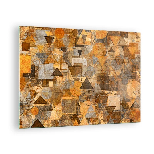 Quadro em vidro - Composição geométrica abstrata em tons quentes - 70x50cm - O mundo em forma - Decoração de parede moderna para a sala de estar e quarto ARTTOR