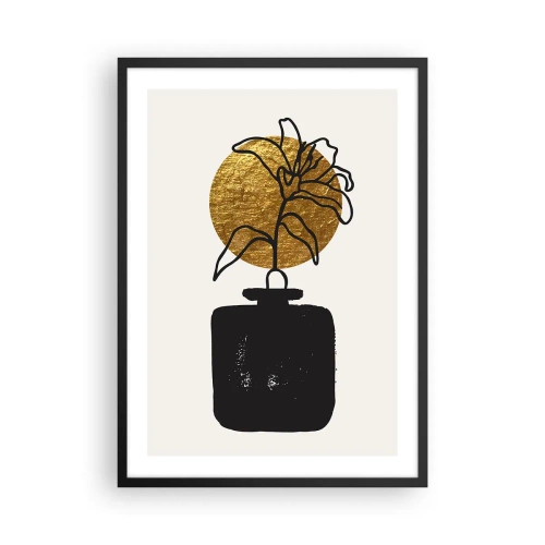 Pôster com moldura preta - Composição abstrata com uma flor e um círculo dourado - 50x70cm - A beleza vale seu peso em ouro - Decoração de parede moderna para a sala de estar e quarto ARTTOR