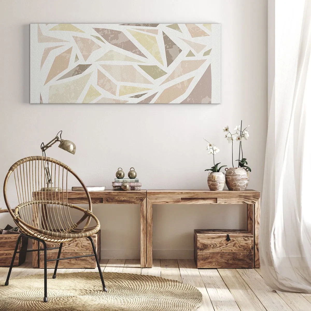 Quadro em tela - Composição de vitral - 90x30 cm