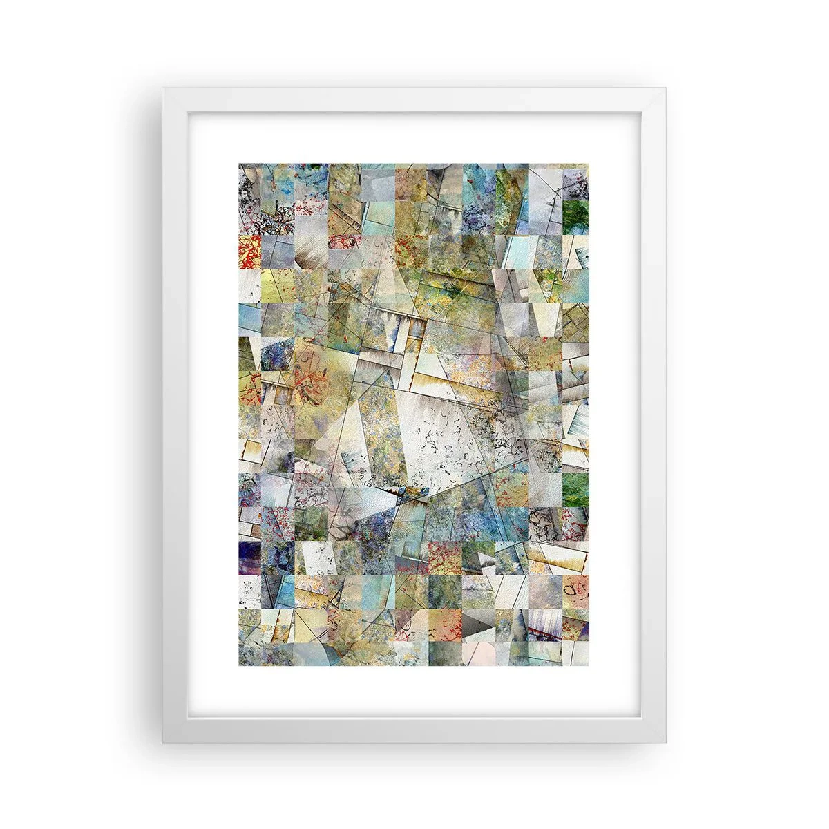 Pôster em moldura branca - Embaralhamento geométrico - 30x40 cm