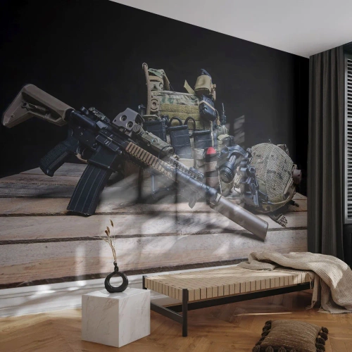 Papel de Parede Autocolante Deluxe Sticker - Descanse! - Militares, Rifle, Arma - 100x70 cm