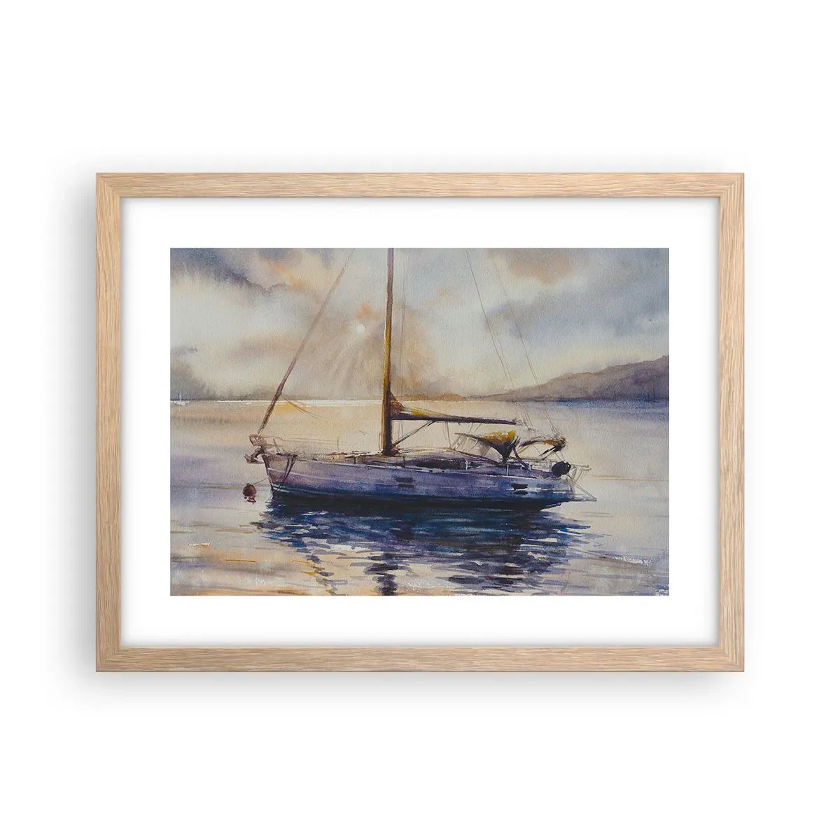 Pôster com moldura de carvalho claro - Noite na baía - 40x30 cm