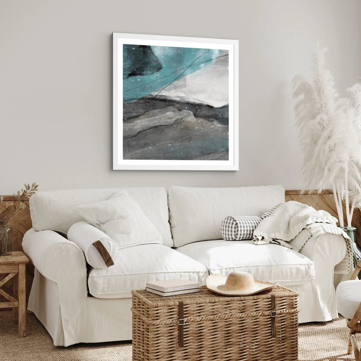 Pôster em moldura branca - Resumo: rochas e gelo - 40x40 cm