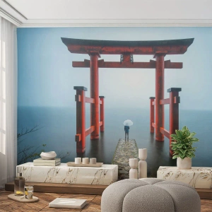 Papel de Parede Standard Eco - Torii japonês vermelho na água - 100x70cm - Devaneio japonês - Decoração de parede moderna para a sala de estar e quarto ARTTOR