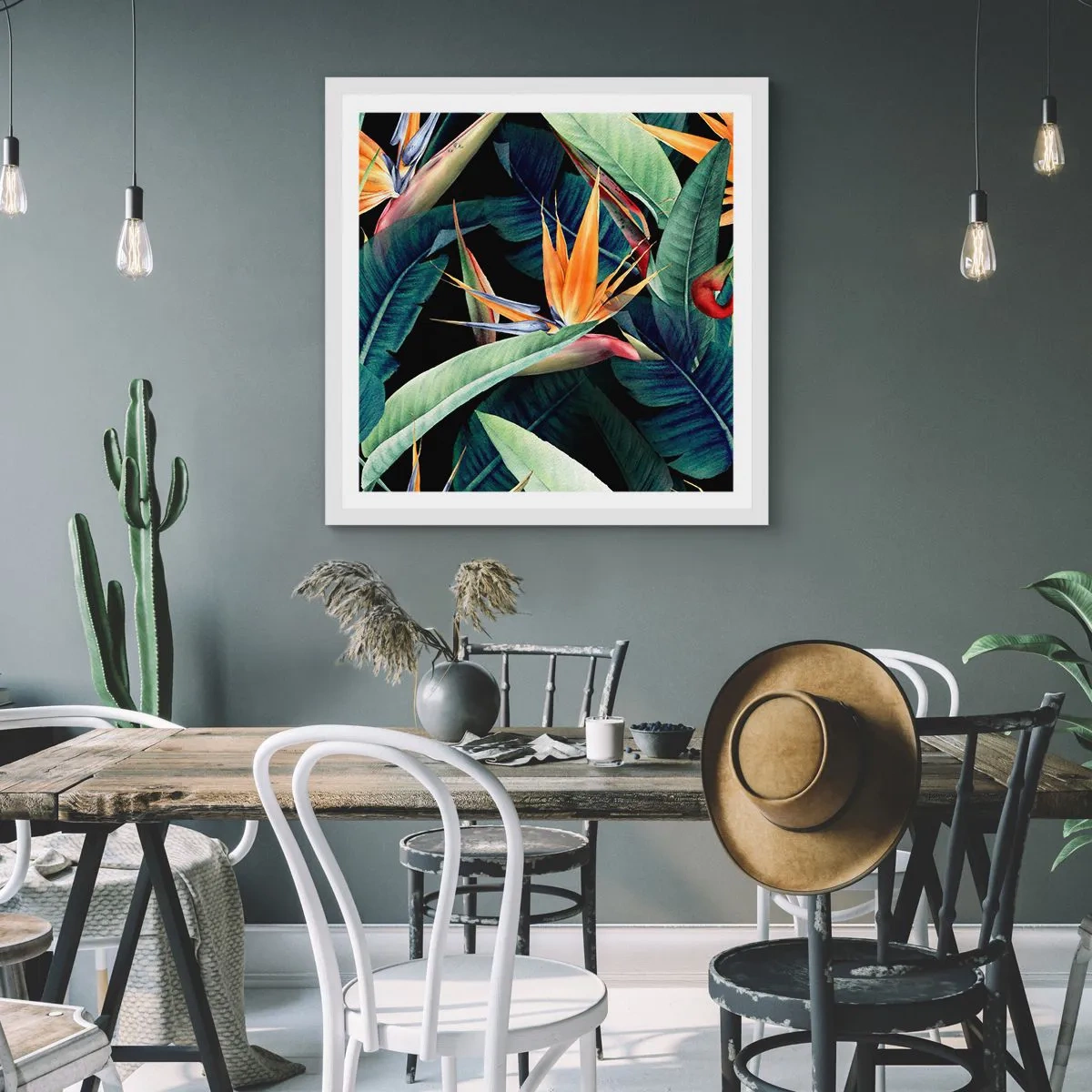 Pôster em moldura branca - Flores ardentes dos trópicos - 40x40 cm