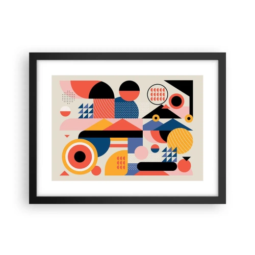 Pôster com moldura preta - Composição: brincar - 40x30 cm