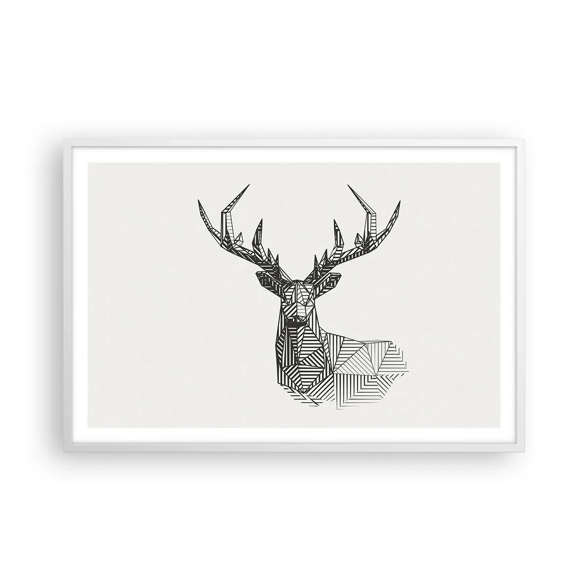 Pôster em moldura branca - Veado em estilo cubista - 91x61 cm