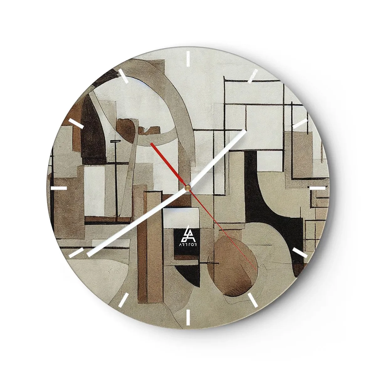 Relógio de parede - Relógio em vidro - Um arranjo abstrato de formas que lembram a arquitetura - 30x30cm - Paisagem urbana 2.0 - Decoração de parede moderna para a sala de estar, cozinha e quarto ARTTOR
