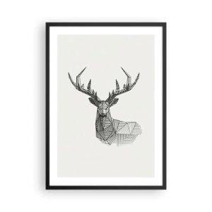 Pôster com moldura preta - Silhueta geométrica de um veado em estilo preto e branco - 50x70cm - Veado em estilo cubista - Decoração de parede moderna para a sala de estar e quarto ARTTOR