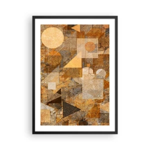 Pôster com moldura preta - Composição geométrica abstrata em tons de marrom e laranja - 50x70cm - Estudo Cubista em Bronze - Decoração de parede moderna para a sala de estar e quarto ARTTOR