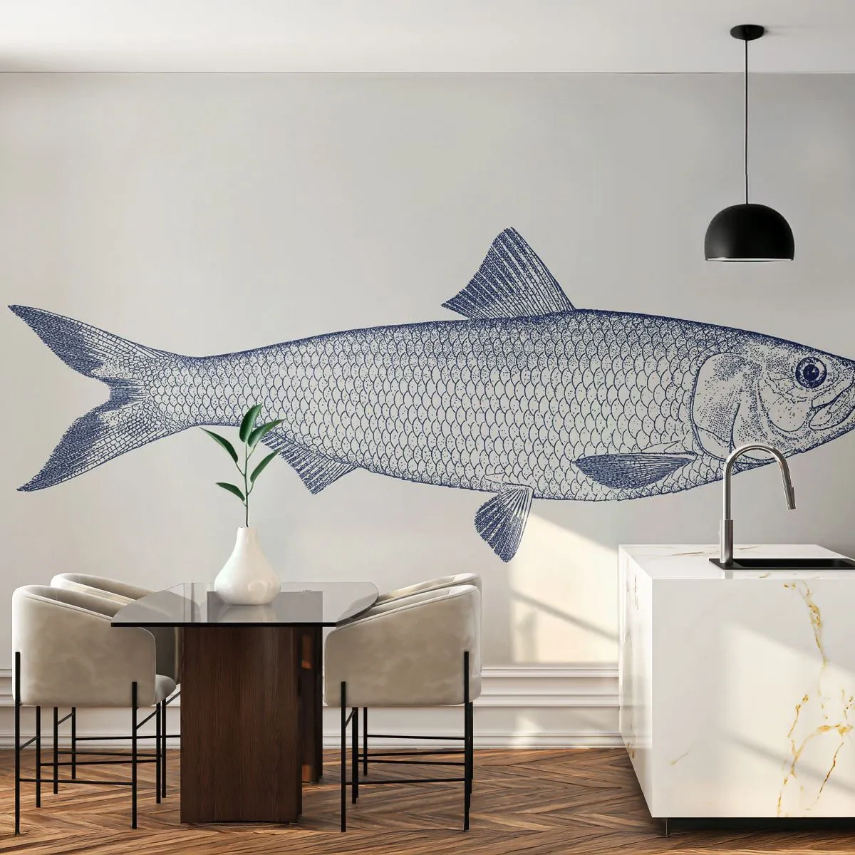 Papel de Parede Premium Sand - Saudações dos mares do norte - Peixe, Animal marinho, Estilo à beira-mar - 100x70 cm