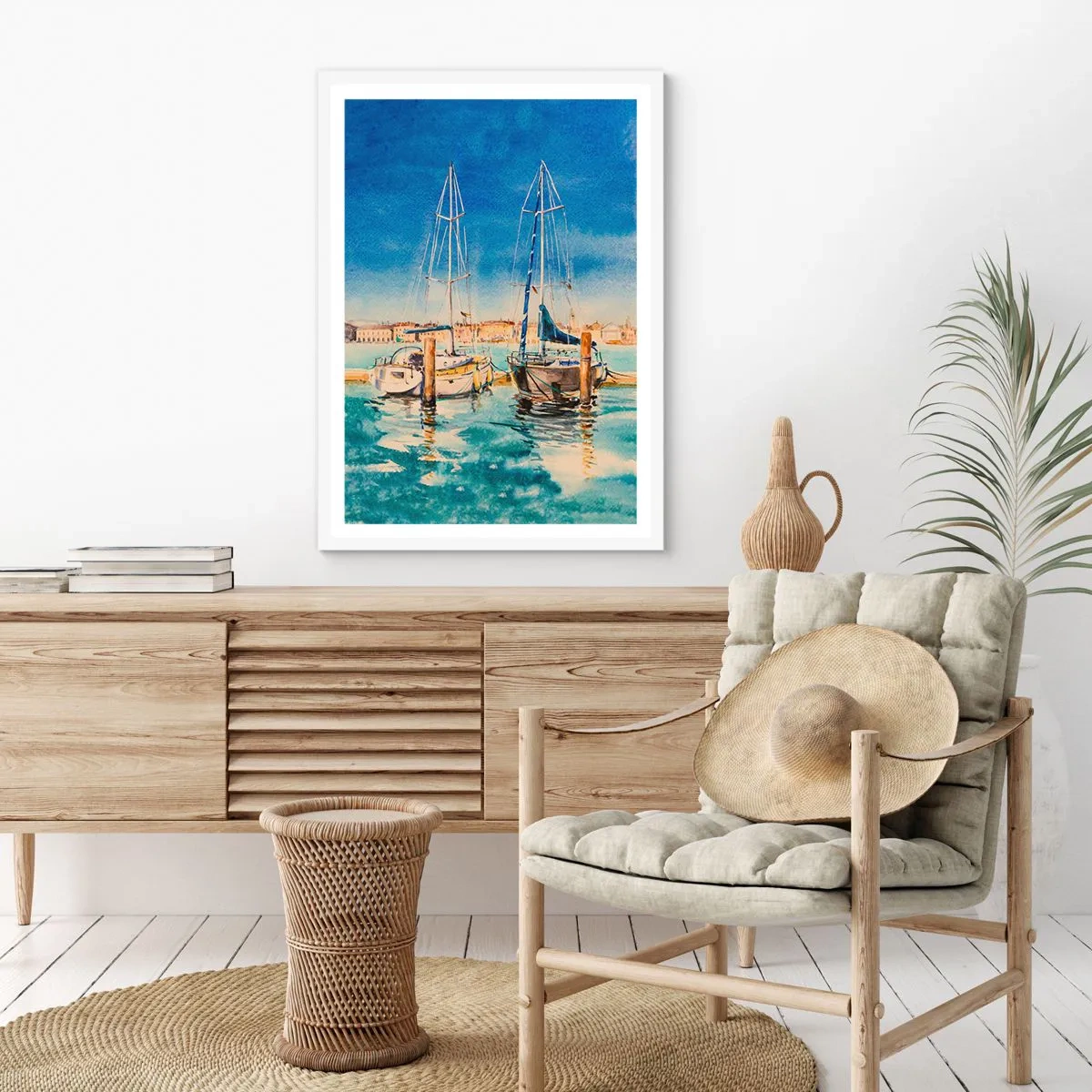 Pôster em moldura branca - Lagoa ensolarada - 50x70 cm