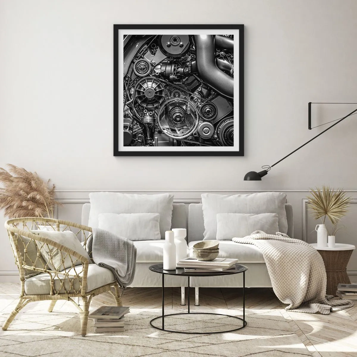 Pôster com moldura preta - A poesia da mecánica - 60x60 cm