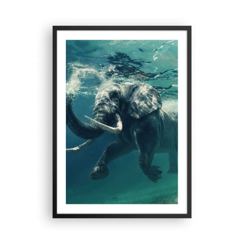 Pôster com moldura preta - Um elefante nadando em águas turquesas - 50x70cm - Todo mundo gosta de nadar - Decoração de parede moderna para a sala de estar e quarto ARTTOR