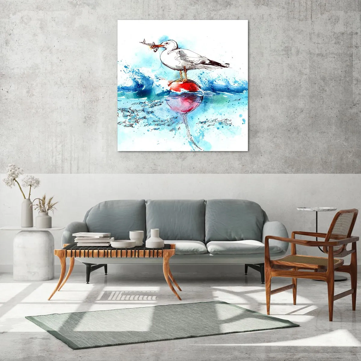 Quadro em vidro - Pesca bem sucedida - 60x60 cm