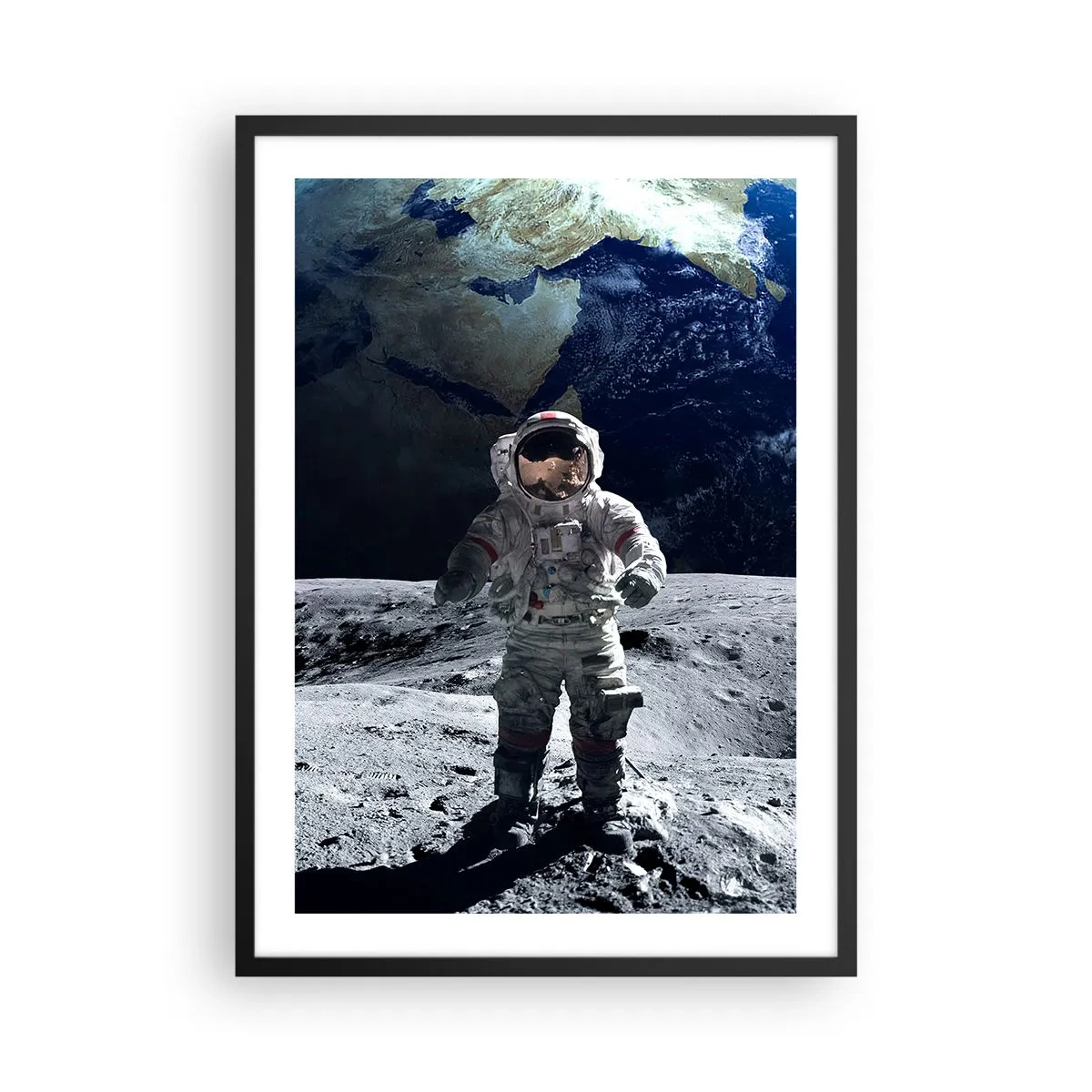 Pôster com moldura preta - Astronauta na superfície da lua - 50x70cm - Saudações da Lua - Decoração de parede moderna para a sala de estar e quarto ARTTOR