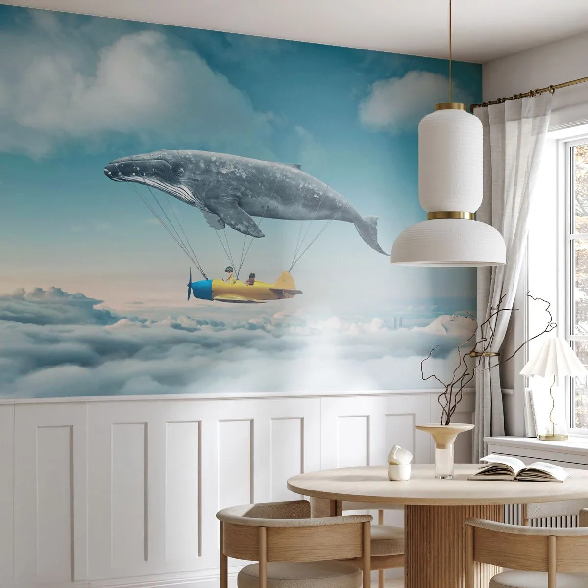 Papel de Parede Autocolante Deluxe Sticker - Por que não? - Baleia, Crianças, Avião - 250x175 cm