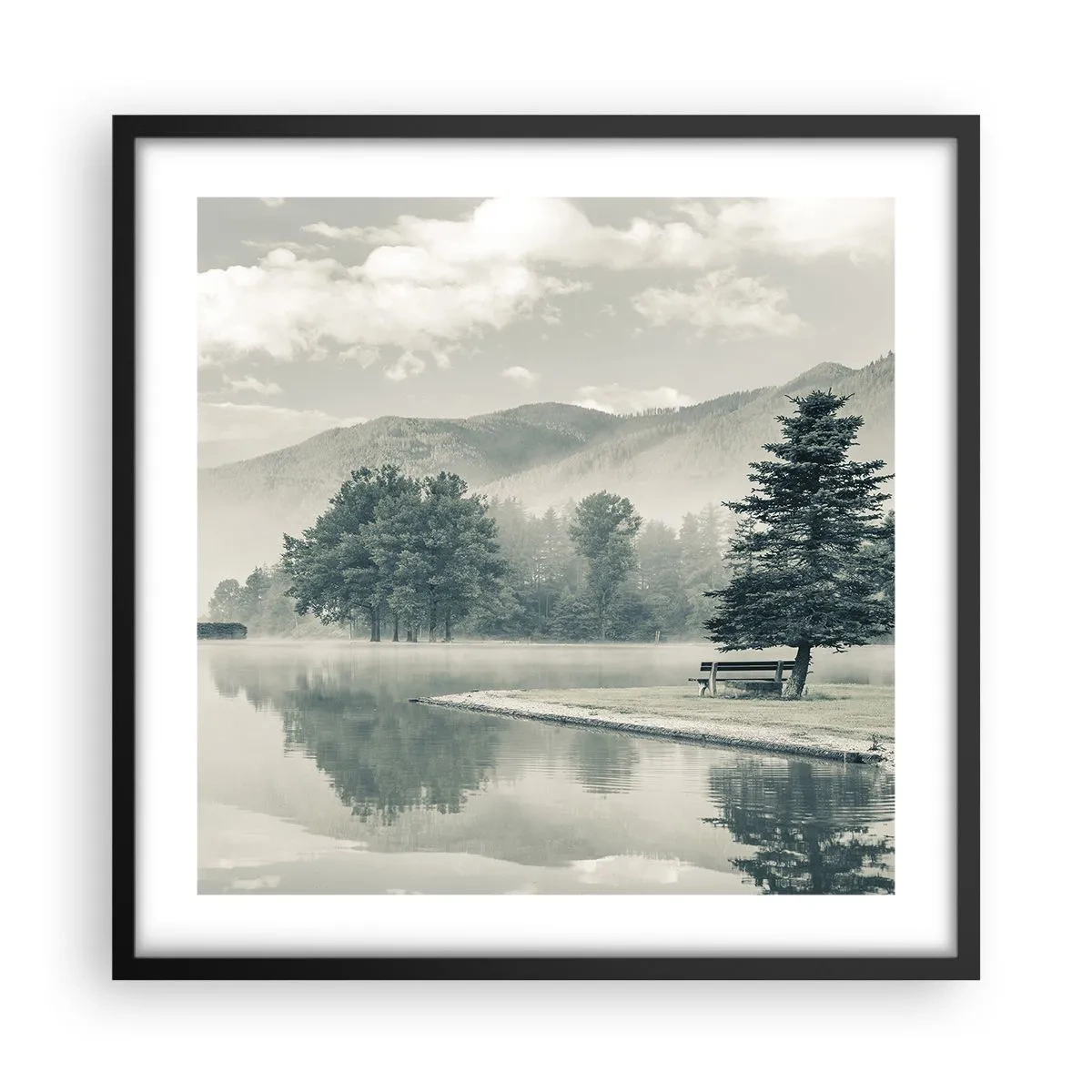 Pôster com moldura preta - O lago ainda está a dormir - 50x50 cm