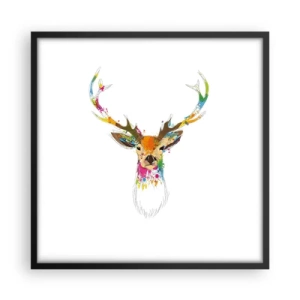 Pôster com moldura preta - Um cervo gentil banhado em cores - 50x50 cm