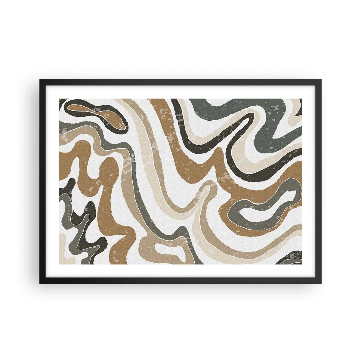 Pôster com moldura preta - Meandros de cores da terra - 70x50 cm