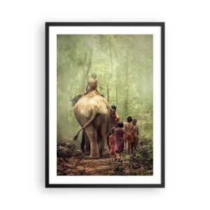 Pôster com moldura preta - Crianças e um elefante na floresta tropical - 50x70cm - Novo Livro da Selva - Decoração de parede moderna para a sala de estar e quarto ARTTOR