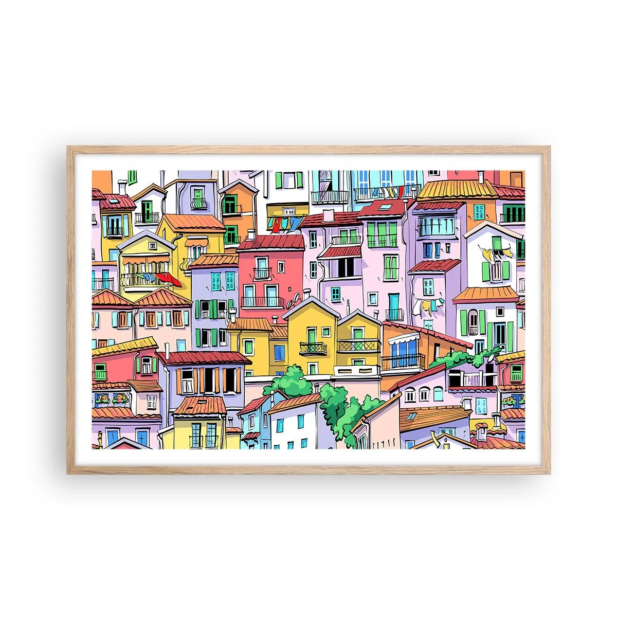 Pôster com moldura de carvalho claro - Cidade divertida - 91x61 cm